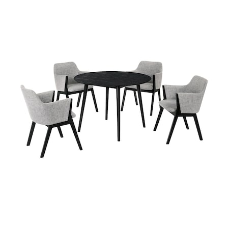 Armen Living Arcadia and Renzo 42" Round Gray and Black Wood 5 Piece Dining Set SETARDI5REBLGR42